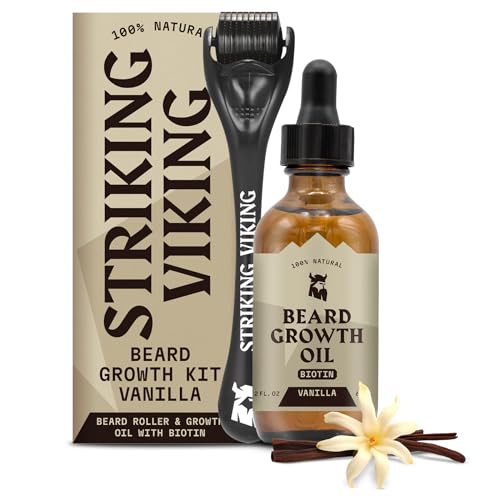 Striking Viking Beard Growth Kit - Nourishing Oil & Roller for Thicker Beards, Vanilla - 2oz