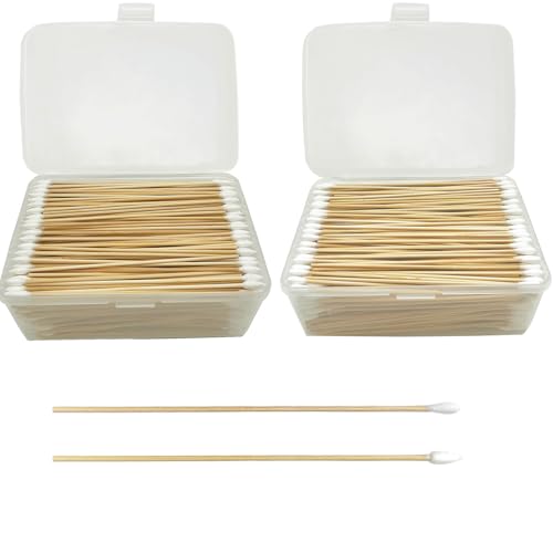 Natural Cotton Swabs with Wooden Sticks - 1200ct for Makeup & Cleaning - Reusable Box