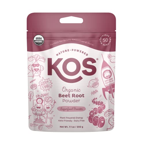 KOS Organic Beet Root Powder - Natural Nitric Oxide Booster, Non-GMO, Vegan - 50 Servings