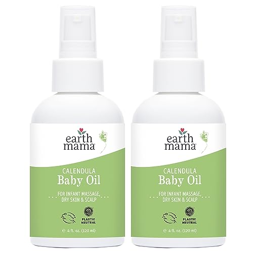 Earth Mama Calendula Baby Massage Oil - Nourishing for Newborns, Fragrance Free - 4oz (2-Pack)