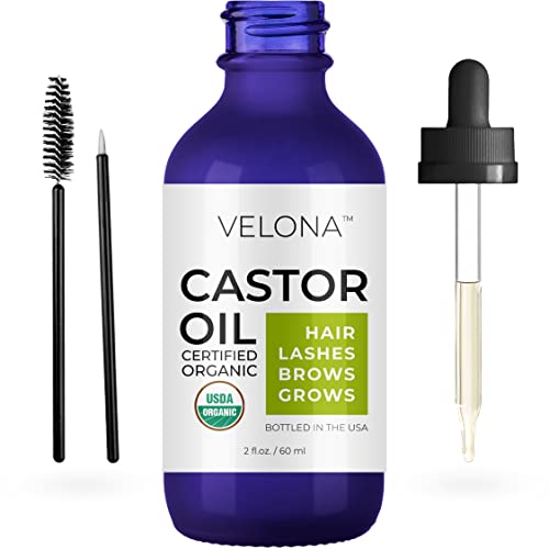 velona USDA Organic Castor Oil - Nourishes Hair & Enhances Eyelashes, Hexane-Free - 2 fl oz