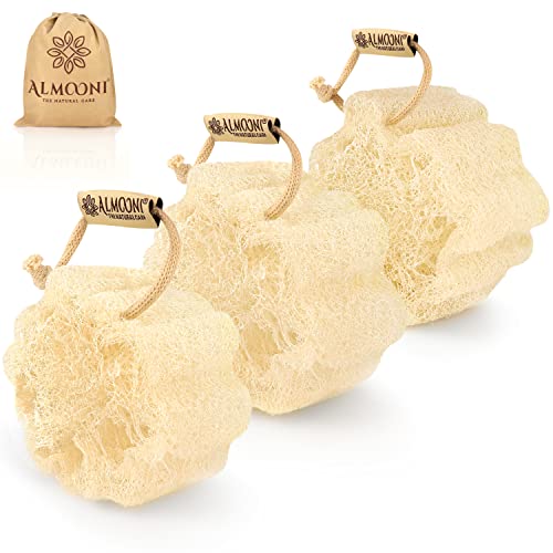 Almooni Mini Natural Loofah Sponge Set - Gentle Exfoliation, Hypoallergenic - 3 Count