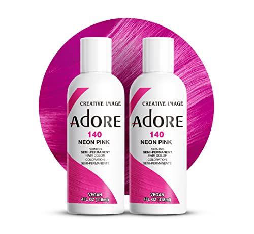 Adore Semi-Permanent Hair Color - Vibrant Neon Pink, Vegan & Cruelty-Free - 4 Fl Oz, Pack of 2