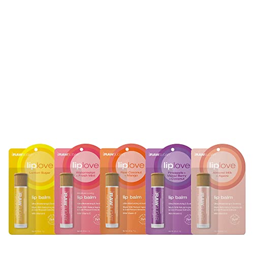 Raw Sugar Lip Love Bundle - Hydrating Lip Balm Set with Natural Ingredients - Pack of 5