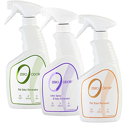 Zero Odor Pet Odor & Stain Remover Kit - Non-Toxic, Biodegradable Formula, 16oz Each, Pack of 3