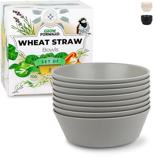 Grow Forward Wheat Straw Bowls Set of 8 - Unbreakable, Microwave Safe, Lightweight - 28oz