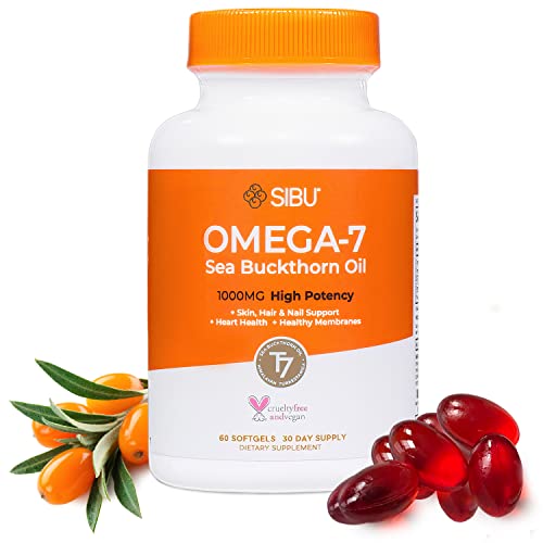 Sibu Omega-7 Softgels - Supports Healthy Skin, Hair & Nails, Organic Sea Buckthorn Oil - 60ct