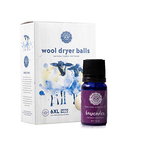 Woolzies Organic Wool Dryer Balls - Chemical-Free Softening, Lavender Scent - 6 XL Balls + Oil