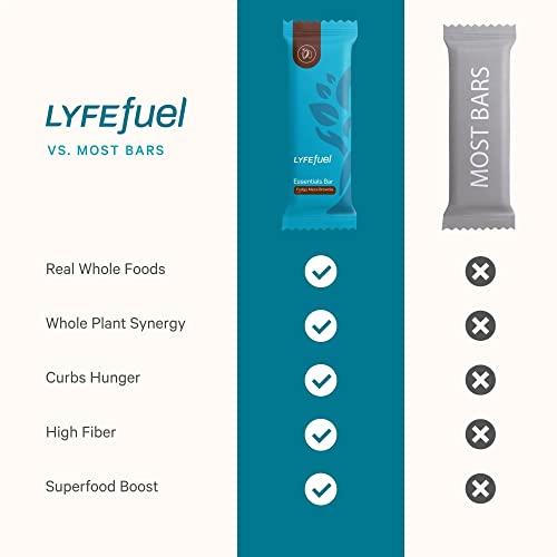 LyfeFuel Protein Bar - Vegan Meal Replacement with 21 Nutrients, Fudgy Brownie Flavor - Box of 10