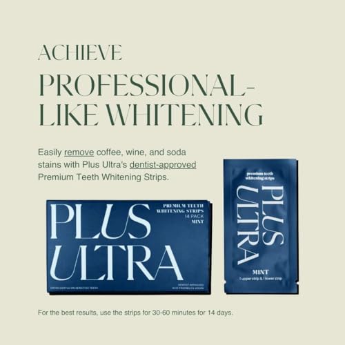 Plus Ultra Premium Teeth Whitening Strips - Enamel-Safe, Mint Flavor, 14-Day Treatment - 28 Strips