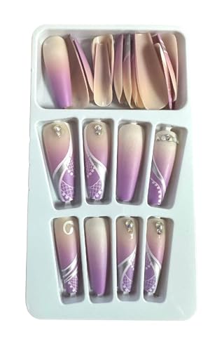 Fancy Pink & Peach Press On Nails - Reusable, Strong, Fast Application, Medium to Long Coffin