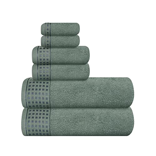 GLAMBURG Cotton Towel Set - Ultra Soft, Quick-Dry, Chemical-Free, Lightweight - 6 Pack Jade