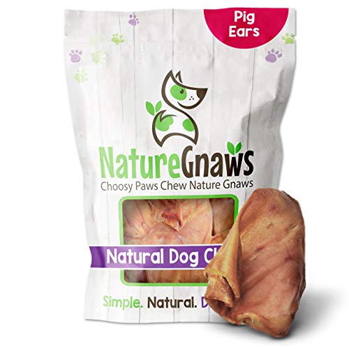 Nature Gnaws Dog Treats - Natural Pig Ears for Aggressive Chewers, Rawhide-Free - 8 Count