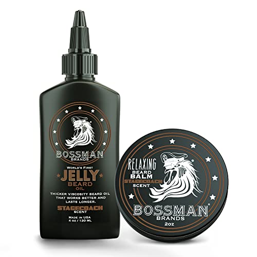 Bossman Beard Oil Jelly & Relaxing Balm - Nourishing, Thicker Beard Growth - Stagecoach Scent, 4oz