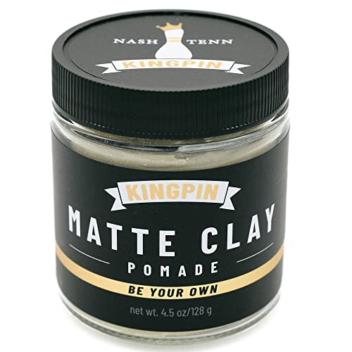 KINGPIN Hair Clay Pomade - Flexible Hold, Organic Ingredients, Fresh Scent - 4.5oz