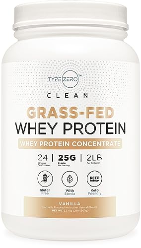 Type Zero Grass Fed Whey Protein Powder - 25g Protein, Non-GMO, Gluten Free - Vanilla, 2LBS