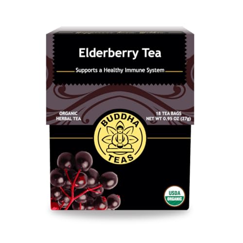 Buddha Teas Organic Elderberry Herbal Tea - Antioxidant Boost, Caffeine Free - 18 Tea Bags