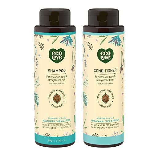 ecoLove Natural Shampoo & Conditioner Set - Nourishes & Repairs Dry Hair, Vegan - 17oz