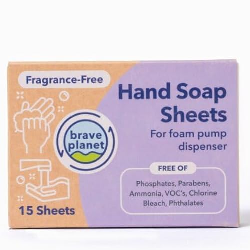 Brave Planet Hand Soap Sheets - Powerful Cleaning, Fragrance-Free, Vegan - 15 Sheets