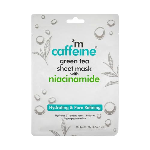 mCaffeine Green Tea Sheet Mask - Revitalizing with Niacinamide, Vegan & Cruelty-Free - 25g