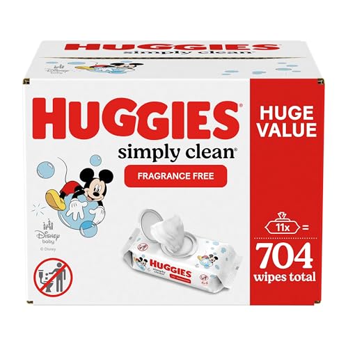 Huggies Simply Clean Baby Wipes - Hypoallergenic, Fragrance-Free, 704 Wipes in 11 Packs