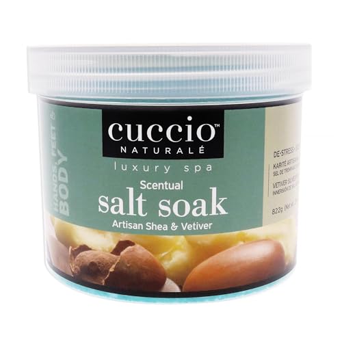 Cuccio Naturale Bath Soak & Bubble Bath - Moisturizing, Invigorating Salts - Shea & Vetiver - 29oz