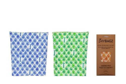 BeeBAGZ Beeswax Food Wrap Storage Bags - Keep Food Fresh, Plastic-Free, 2 Pack, 8.5" x 6.5"