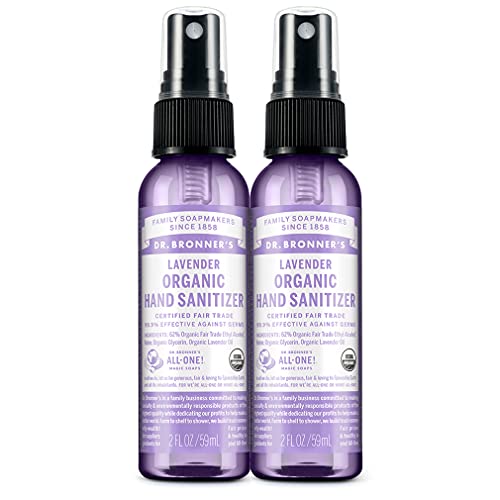 Dr. Bronner's Organic Hand Sanitizer Spray - Cleans & Moisturizes, 4 Simple Ingredients - 2oz 2-Pack