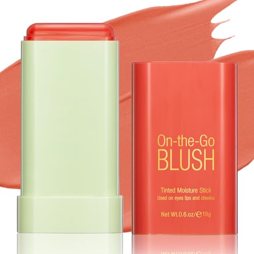 BEFIVECOK Blush Stick - Long-Lasting, Waterproof Cream for Cheeks, Natural Finish - Coral Orange