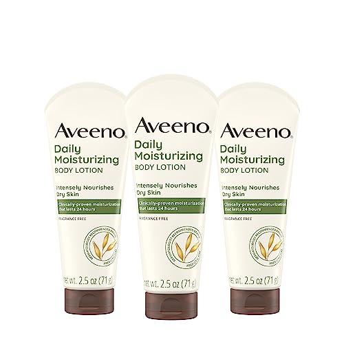 Aveeno Body Lotion - Nourishes Dry Skin, Soothing Prebiotic Oat, Fragrance-Free - 3 x 2.5 fl. Oz