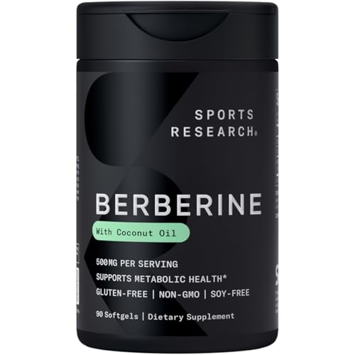 Sports Research Berberine Supplement - Metabolic Support, Non-GMO, Gluten-Free - 500mg, 90 Softgels