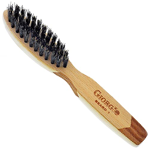 Giorgio GBRD1 Beard Brush - Natural Boar Bristles, Ergonomic Beechwood Handle, 6in Travel Size