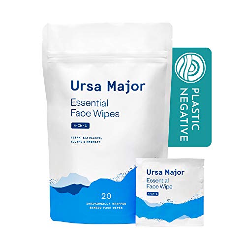 Ursa Major Face Wipes - Cleanse, Exfoliate, Hydrate, Biodegradable Bamboo - 20 Individually Wrapped