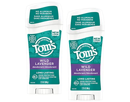 Tom's of Maine Deodorant Stick - Long-Lasting Odor Protection, Lavender Scent - 2.25 Oz (Pack of 2)