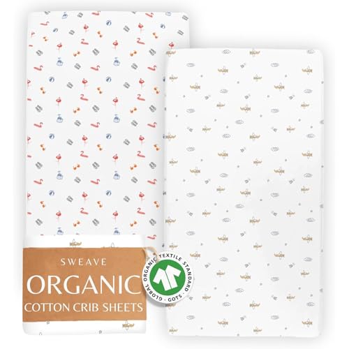 Sweave Organic Cotton Crib Sheets - GOTS Certified, Breathable Comfort, Secure Fit - 2-Pack, 28"x52"