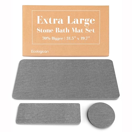 Ecologician XL Stone Bath Mat Set - Rapid Absorbency, Odor-Free, Non-Slip - 3-Piece, 31.5" x 19.7"