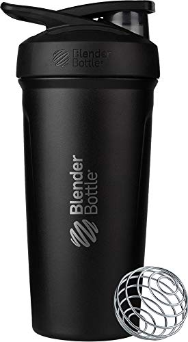 BlenderBottle Strada Shaker Cup - Spill-Proof, Insulated Stainless Steel, 24oz Capacity, Black