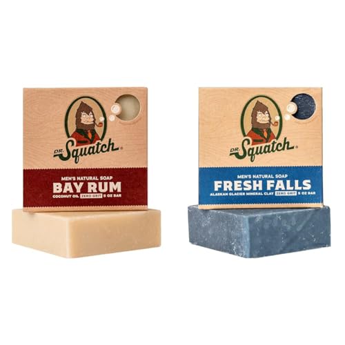 Dr. Squatch Bar Soap - Nourishing Bay Rum & Fresh Falls Scents, Zero Grit for Men - 5oz