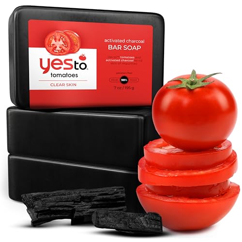 Yes To Tomatoes Charcoal Bar Soap - Deep Cleansing, Hydrating for All Skin Types - 7oz (Pack of 3)