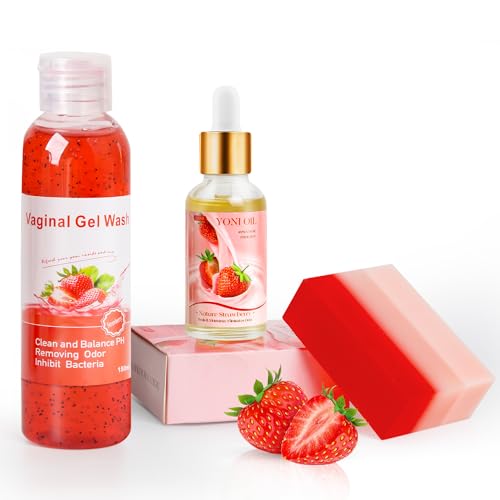 BASSI Feminine Care Set - pH Balancing Wash & Moisturizing Yoni Oil, Strawberry Scent - 1oz & 5.07oz