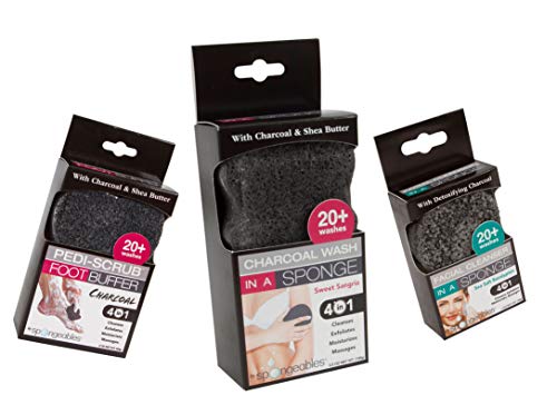 Spongeables Body & Hair Mist Set - Detoxify with Charcoal, Hydrate & Exfoliate - 3 Sponges