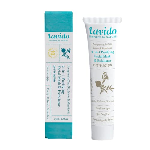 Lavido 2-in-1 Facial Mask & Exfoliator - Purifies, Refreshes, Stimulates Youthful Skin - 0.51 fl oz