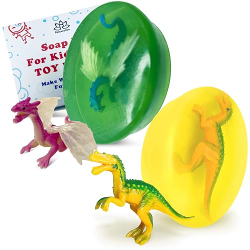 Relaxcation Kids Soap Set - Natural Moisturizing Bars with Dino & Dragon Toys - 2 Pack