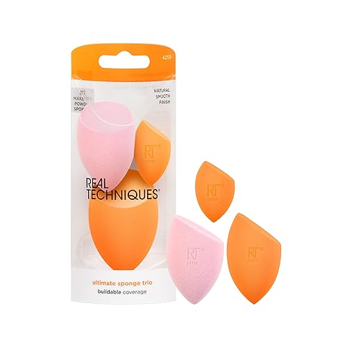 Real Techniques Makeup Sponge Trio - Versatile Blending, 100% Vegan, Latex-Free - 3 Count