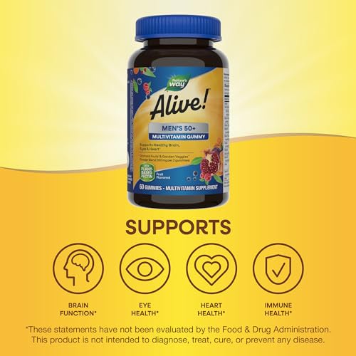 Nature's Way Alive! Men's 50+ Gummy Multivitamin - Supports Brain, Eye, Heart Health - 60 Gummies