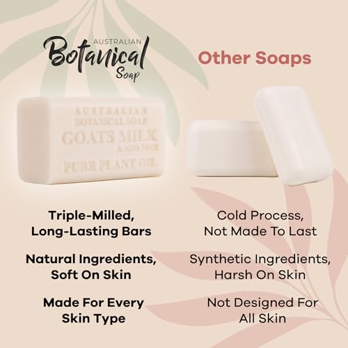 Australian Botanical Body Soap - Gentle Cleansing, Goat Milk & Organic Shea Butter - 7oz, 8 Bars