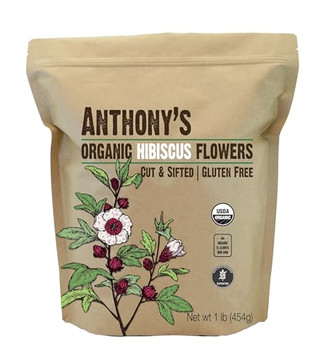 Anthony's Organic Hibiscus Flowers - Herbal Tea, Gluten-Free, Non-GMO, 1 lb Cut & Sifted