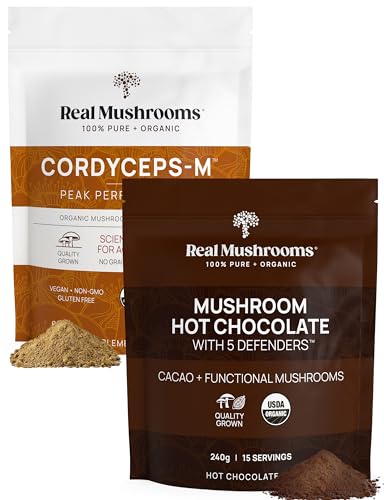 Real Mushrooms Hot Chocolate & Cordyceps Bundle - Energy Boost, Immune Support - 15 Servings