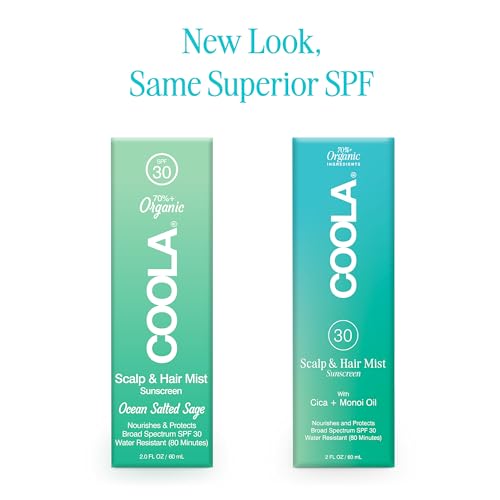 COOLA Scalp Spray & Hair Sunscreen Mist - UV Protection, 70% Organic, Ocean Salted Sage - 2 Fl Oz