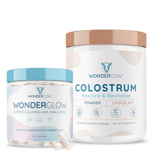 WONDERCOW WonderGlow Colostrum Supplement - Supports Hair, Skin, Nails, 100% Whole Powder Bundle